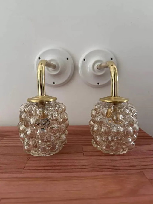 Set Of 2 Bubbled Gold Glass Wall Sconces