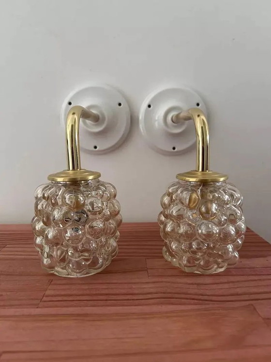 Image 1 of Set Of 2 Bubbled Gold Glass Wall Sconces