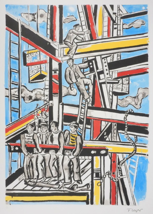 Fernand Léger: Die Baumeister in den Wolken, signierte Lithografie – lithos zeefdrukken, Paper (photo 2 of 11)
