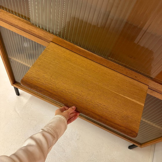 Image 1 of Tall glass display case from the 1960s with ribbed glass