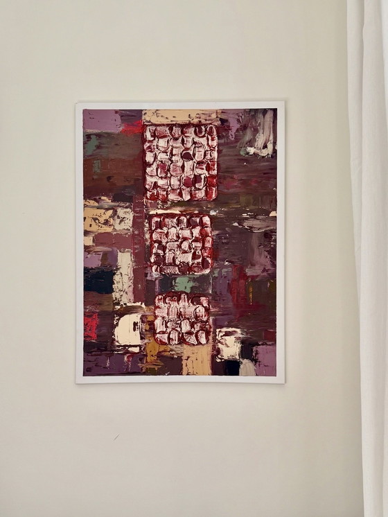 Image 1 of Arte urbana astratta – “Urban Breath” – Pittura contemporanea strutturata in rosso e viola