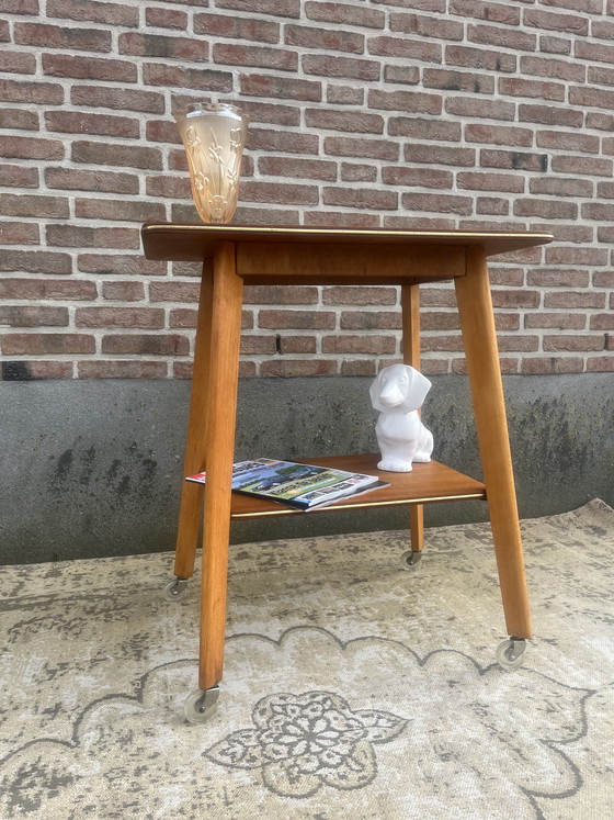 Image 1 of Vintage Danish teak, side table trolley, side table, beautiful tall trolley table