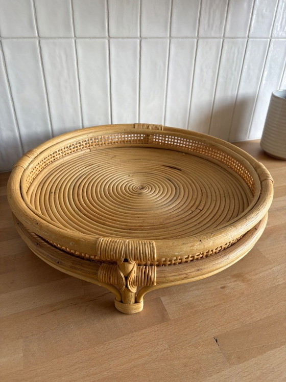 Grande Vassoio in Rattan e Vimini su Supporto – Stile Bohémien / Vintage – Oggetti decorativi (photo 3 of 5)