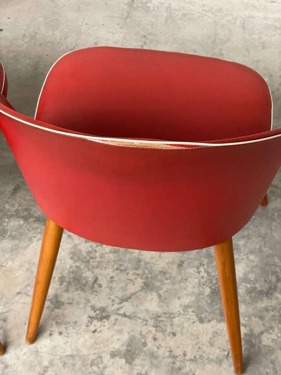 Image 1 of 6 Vintage 50's-60's RODE Skai eetkamerstoelen