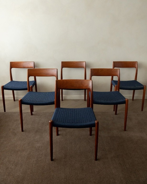 Image 1 of Danish Modern Teak Dining Chairs Model 77 by Niels Otto Møller for J.L. Møllers Møbelfabrik, Denmark, 1960s, Set of 6