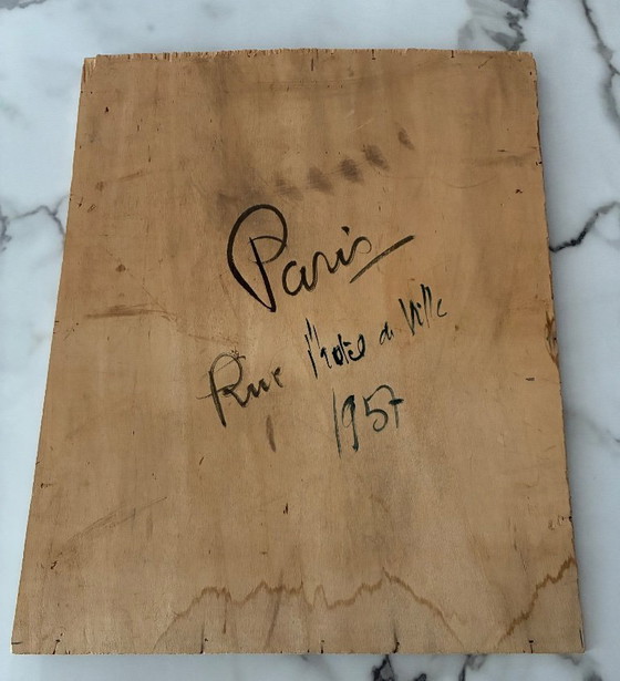 Image 1 of Antique oil painting on hardboard, Paris, rue de l'Hôtel de Ville