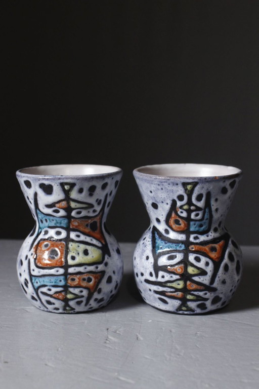 Marius Bessone in Vallauris - Pair of vases with geometric decoration, France, 1950s – vazen, Ceramic (photo 2 of 10)