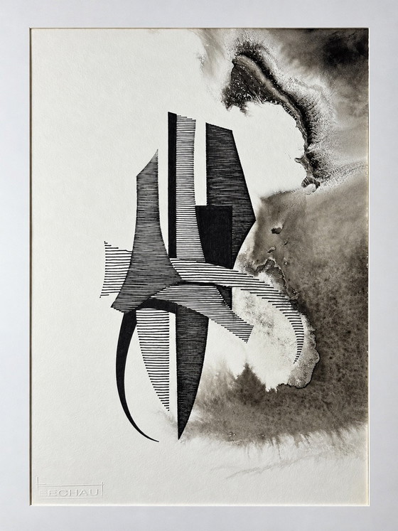 Eugène Eechaut (1928-2019) - inktcompositie, 1973, ingelijst – Schilderijen & Tekeningen, Mdf, Papier (photo 2 of 15)