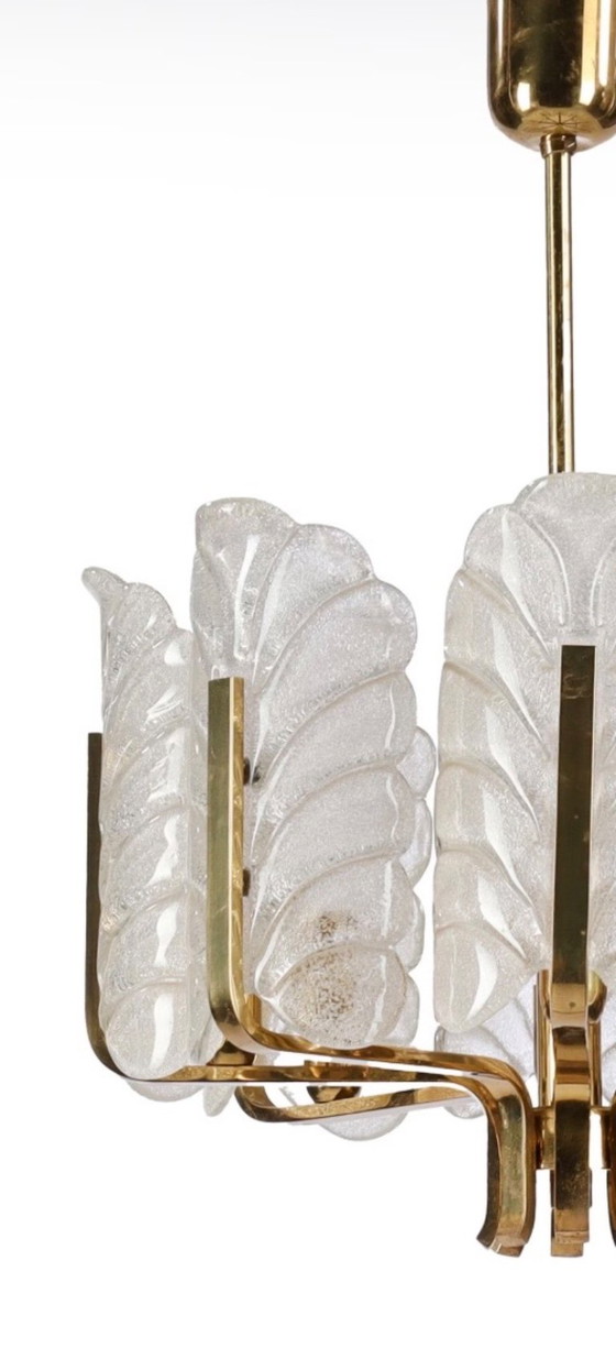 Image 1 of Lampadario in ottone e vetro Carl Fagerlund di Orrefors