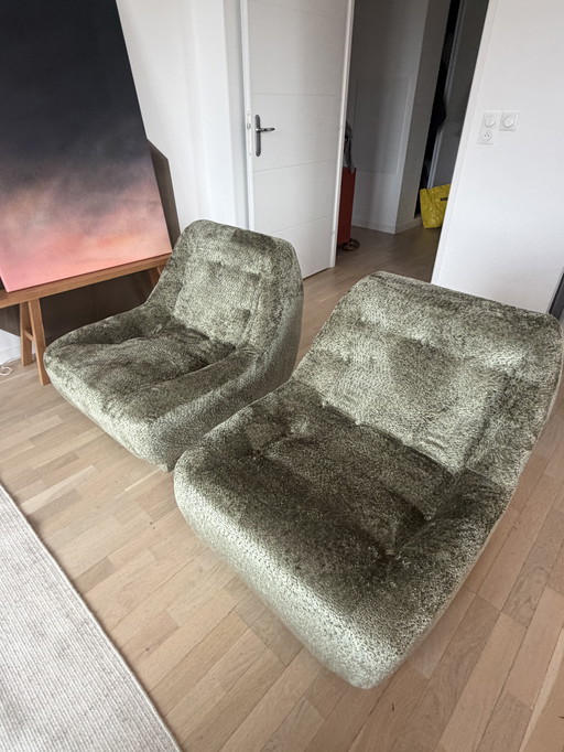 Paar Space age fauteuil in groen fluweel
