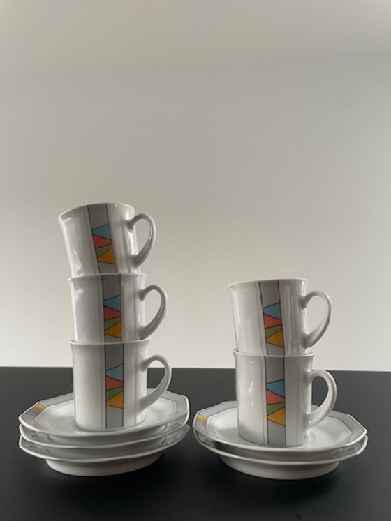Image 1 of 5x Vintage Memphis-style cups and saucers
