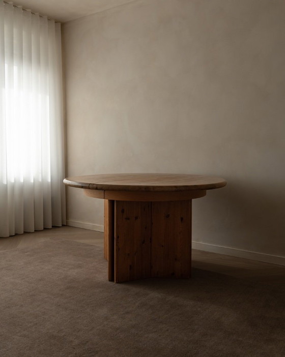 Image 1 of Vintage Danish Pine Round Extendable Dining Table Modul Møbler, Vinderup A/S 1980s
