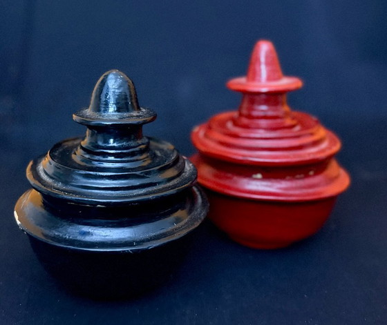 Two Burmese Alms Bowls, Burmese Lacquerware, Decorative Objects, Bamboo, Black, Aziatisch (photo 6 of 13)