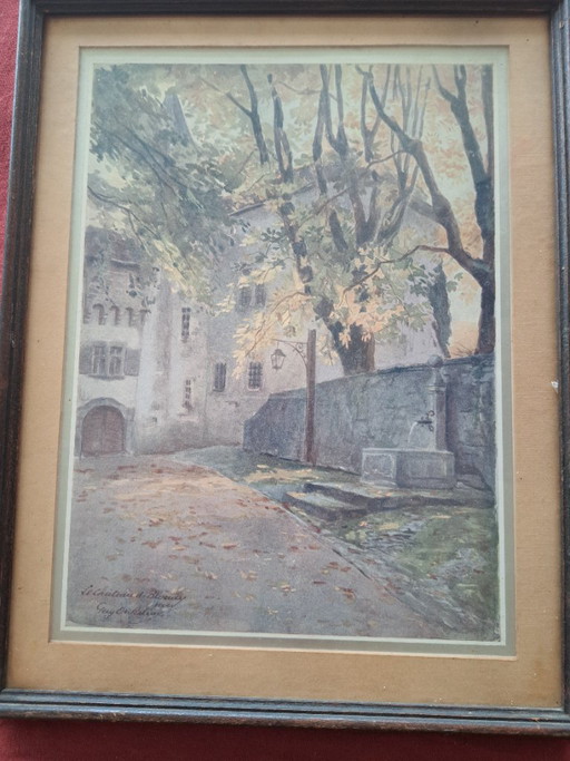 Watercolor Onkelinx - 20x28cm – schilderijen tekeningen, Wood