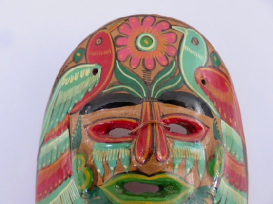 Image 1 of Mexican terracotta mask, handmade, hand-painted, Mexican folk art, 1970s