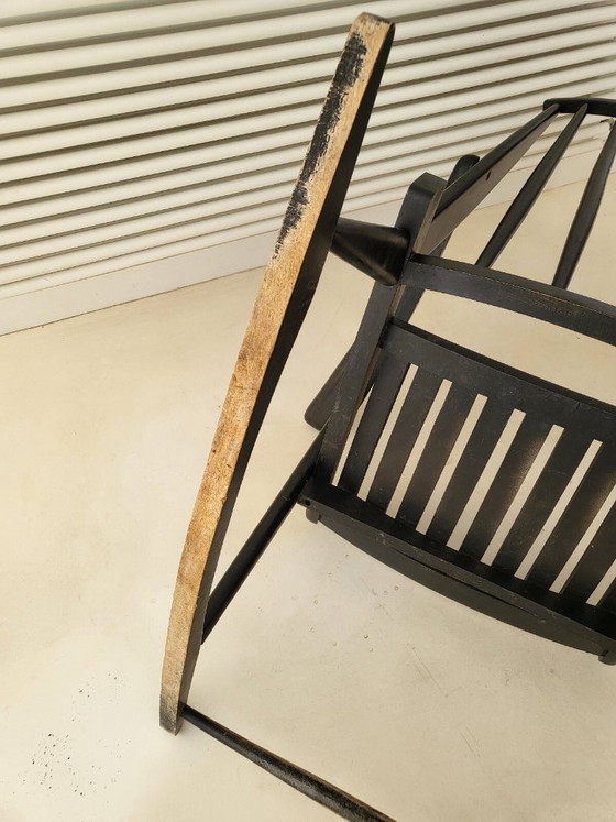 Image 1 of SUPERBE ROCKING-CHAIR FAUTEUIL 1960 VINTAGE EN BOIS LAQUE NOIR 60S 1960S