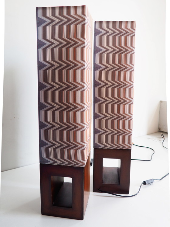 Image 1 of Vintage Wood Table Lamp/ Shadow Missoni Fabric