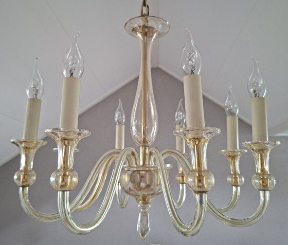 Vintage Italian Murano 8-Arm Chandelier - Crystal. – Copper (photo 13 of 17)