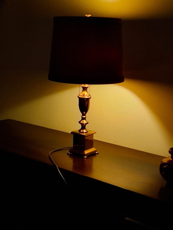 Image 1 of messing tafellamp dubbele lamp met trekkoord 