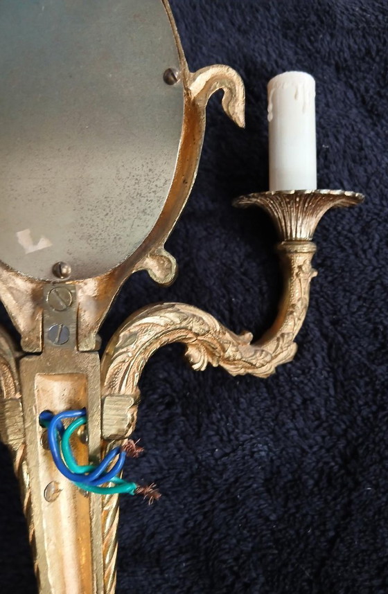 Image 1 of Applique da parete in specchio di bronzo con decorazione floreale Art Nouveau da 50 cm