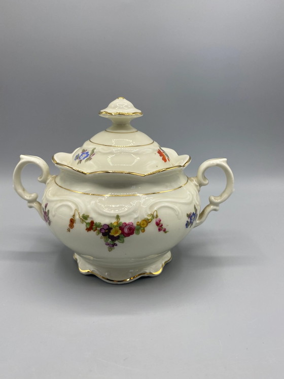 Schumann Arzberg Bavaria Polychrome Floral Porcelain Covered Sugar Bowl – Decorative Objects, Klassiek (photo 3 of 8)