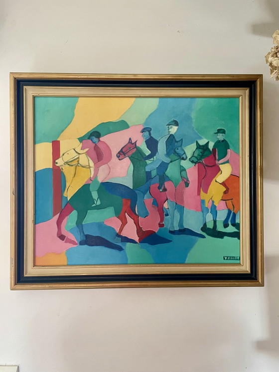 Image 1 of Abstract oil on canvas - Equestrian scene