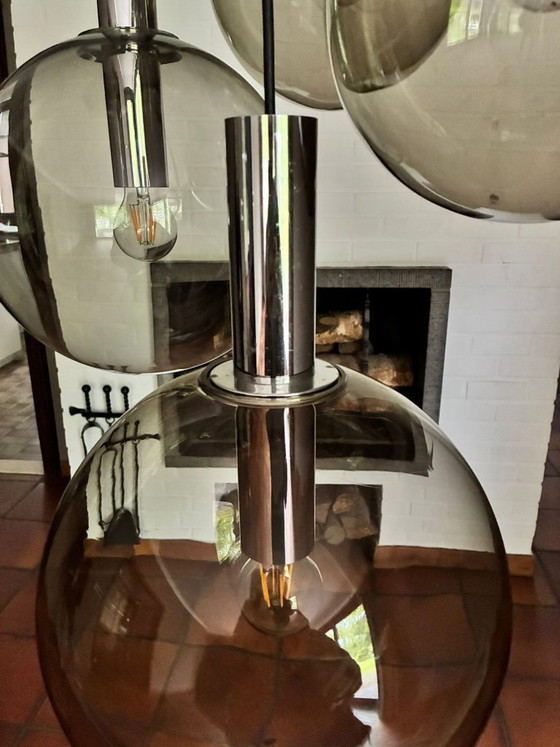 Image 1 of Suspension XL Cascade années 1970 - Raak / Glashütte Limbourg - 9 points lumineux