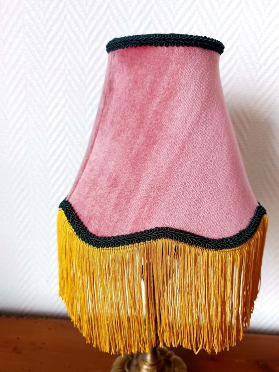 Image 1 of Art Nouveau lamp with fringed, couture-style lampshade