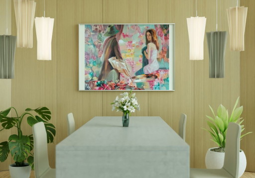 Original Oil Painting Abstract Figurative Girl Painter – schilderijen tekeningen, Canvas (photo 2 of 10)