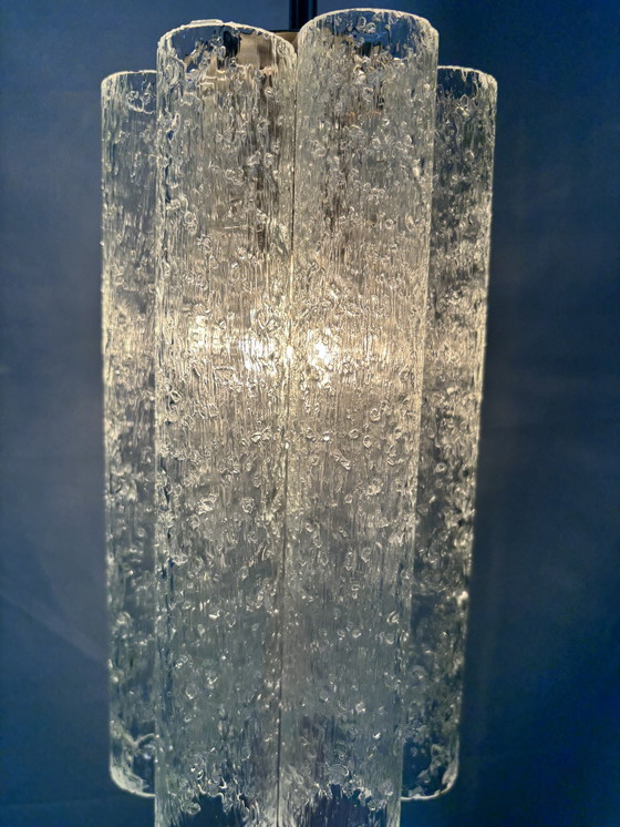 Image 1 of Suspension vintage Doria Leuchten tubes en verre glacé 1960/70