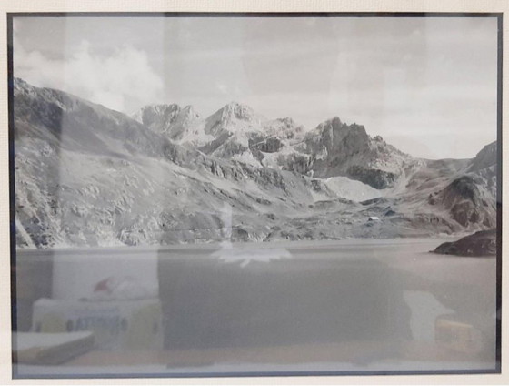 Image 1 of Vintage black and white photograph of a mountain landscape, framed and signed