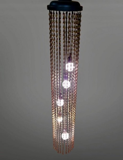 Temde hanglamp houten kralen jaren 60 Mid Century cascades