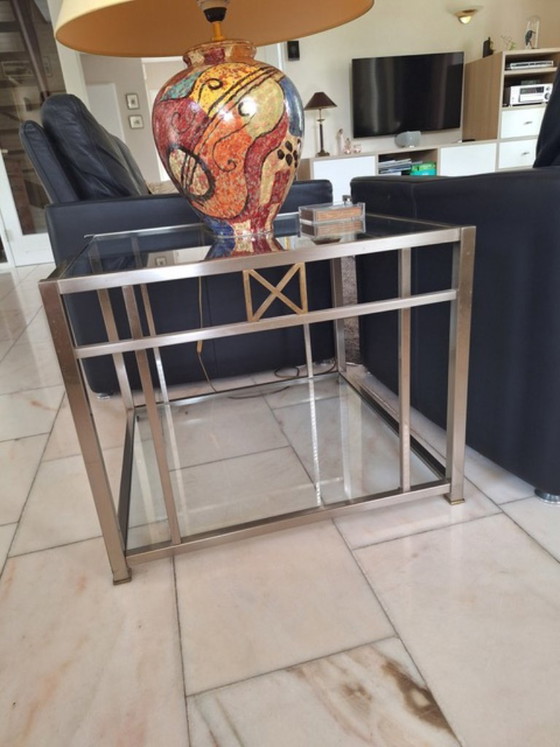 Couchtisch und Beistelltisch aus Glas mit Edelstahl und Messing – Couchtische, Brass (photo 3 of 5)