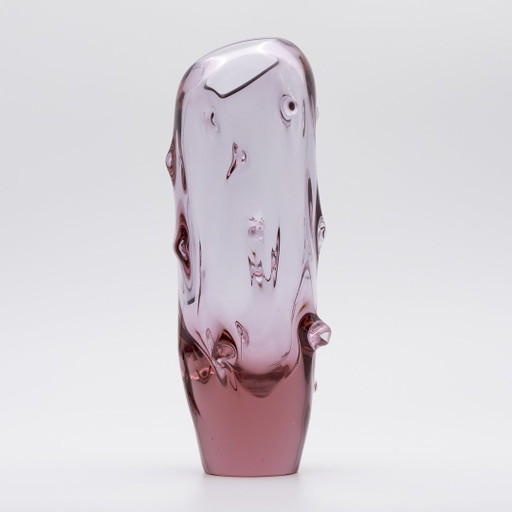 Jarrón de vidrio de Miroslav Klinger de mediados de siglo con nudos de alejandrita, Noppenglas, 22 cm de alto