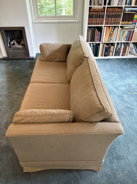 Image 1 of 2 banken merk Hustinx met sportieve linnen stof in beige/groene 