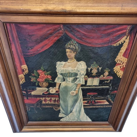 Image 1 of Jugendstil-Gemälde mit einem Burgfräulein, Ende 19.