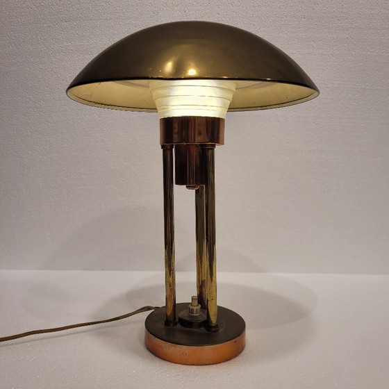 Image 1 of Tafellamp “Mushroom”, verguld messing, Claude-Paz et Silva, Art Deco, jaren 30 – Frankrijk