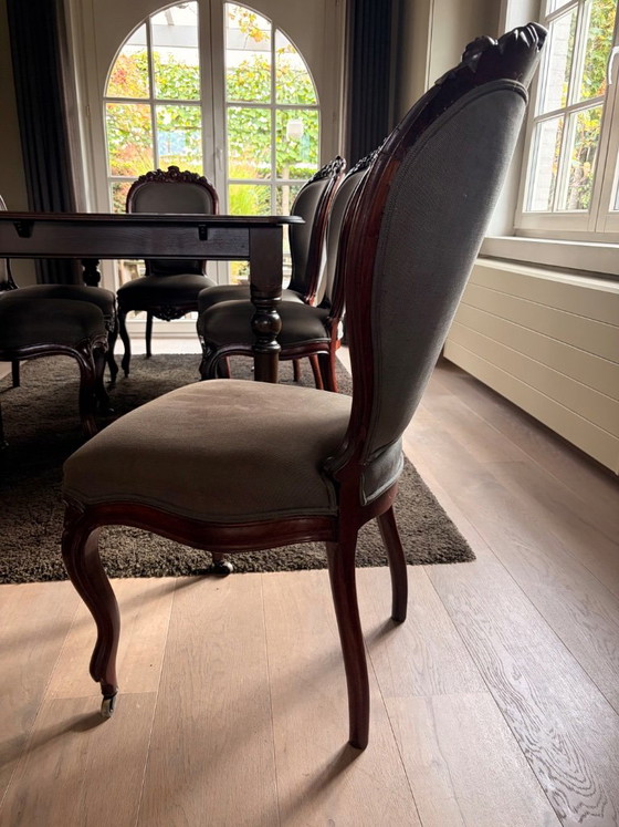 6 antique Louis-Philippe chairs – 19th century – Dining chairs, Wood, Textile (photo 3 of 5)