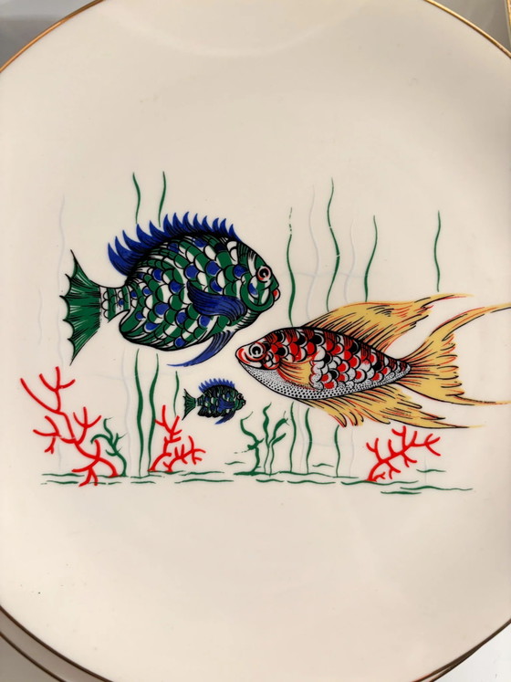 Servizio da tavola bavarese in ceramica degli anni '80 composto da sei piatti e zuppiera per pesce. (photo 6 of 14)