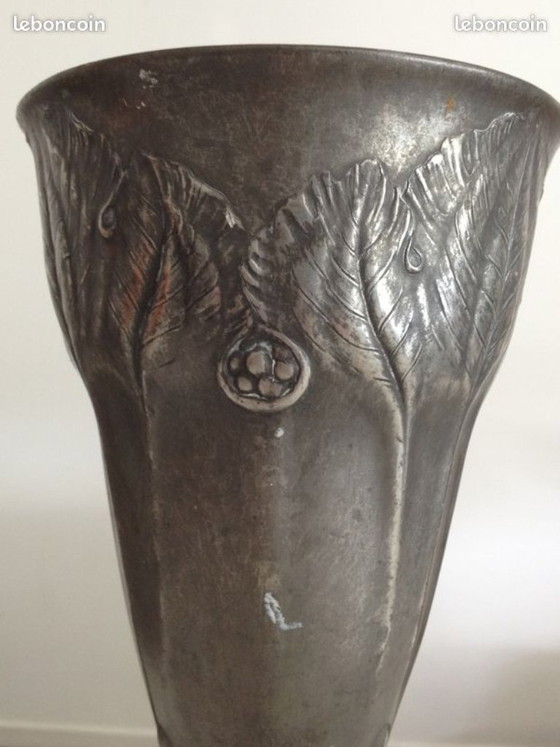 Image 1 of Pewter vase by Kayserzinn 4445, Art Nouveau floral relief, circa 1905