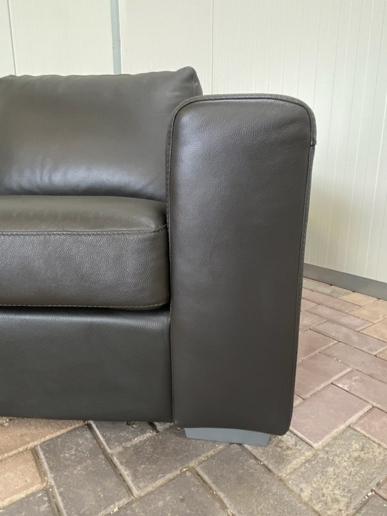 Image 1 of Beautiful Grey Real Leather Corner Sofa