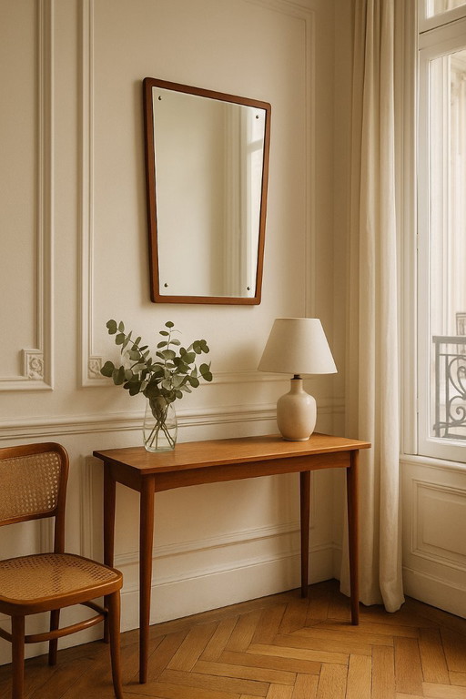 Scandinavische teakhouten spiegel Zweden 1960, 72x38cm