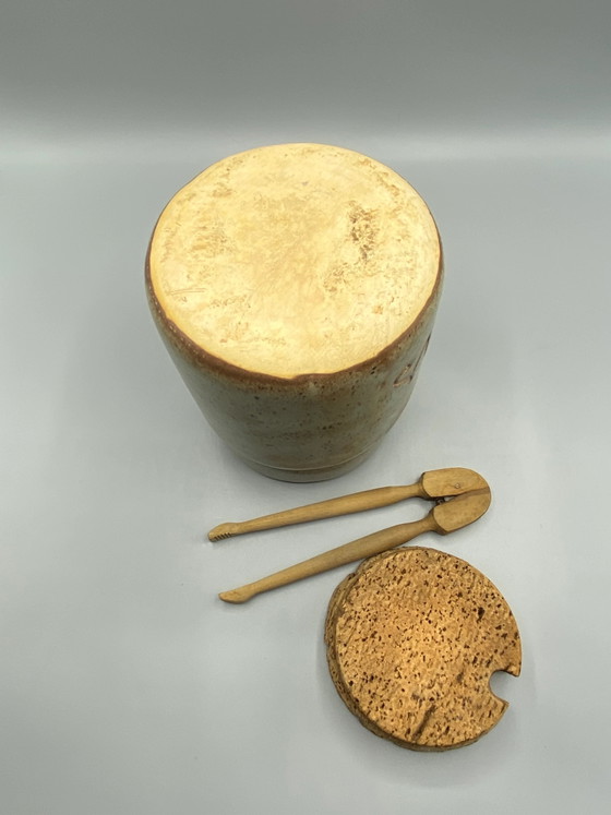 Peasants Enameled Stoneware Pickle Pot with Wooden Tongs – Crockery, Cork, Rustic (photo 7 of 10)
