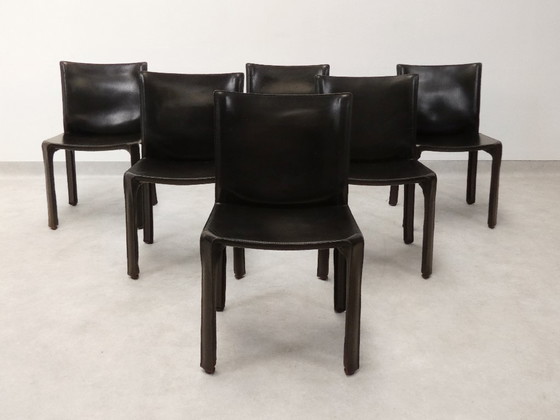 Cassina Cab 412 Stühle - schwarzes Leder, Esszimmerstühle, Vintage (Foto 7 von 15)