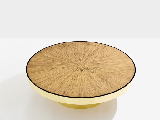 Bamboo marquetry and brass coffee table 1980