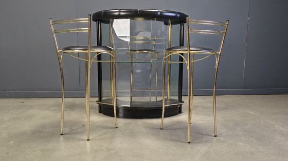 Image 1 of Hollywood-Regency-Bar mit drei Barhockern, 1970er Jahre – Italien