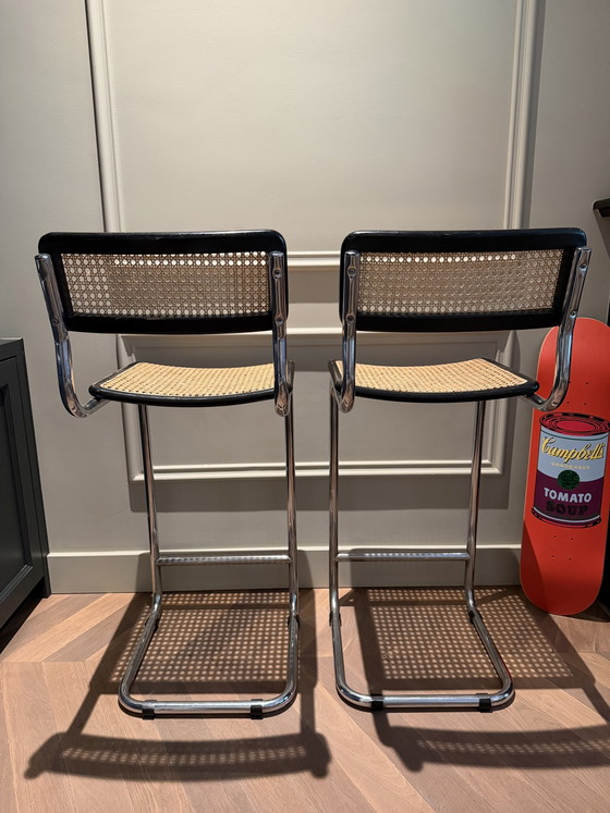 Set Van 2 Vintage Cesca Barkrukken - Italië, Jaren ‘70, ‘80 – Metal, Rattan (photo 3 of 7)