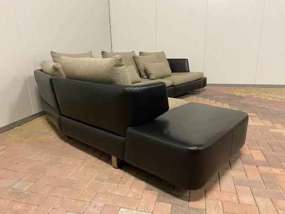 Natuzzi Opus: High-End Modular Leather Corner Sofa (305 cm) with Goose Feather Fabric Cushions | Black & (photo 13 of 14)