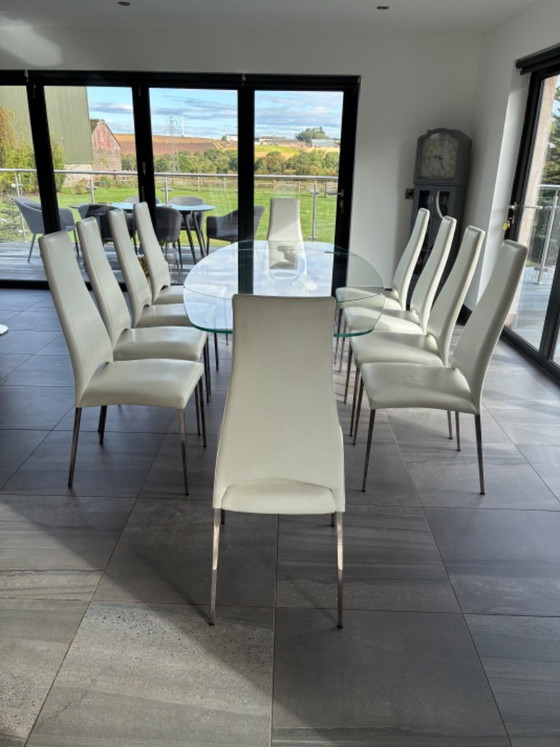 Stunning, authentic Calligaris dining set featuring the iconic Orbital extending table paired with 10 – Glass (photo 2 of 8)