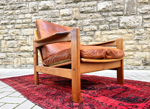 Poltrona vintage in pelle stile anni '60-'70, metà secolo.